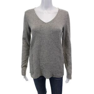 Georges Rech Womens Cashmere Knit V-Neck Pullover Sweater Top Gray Size T2
